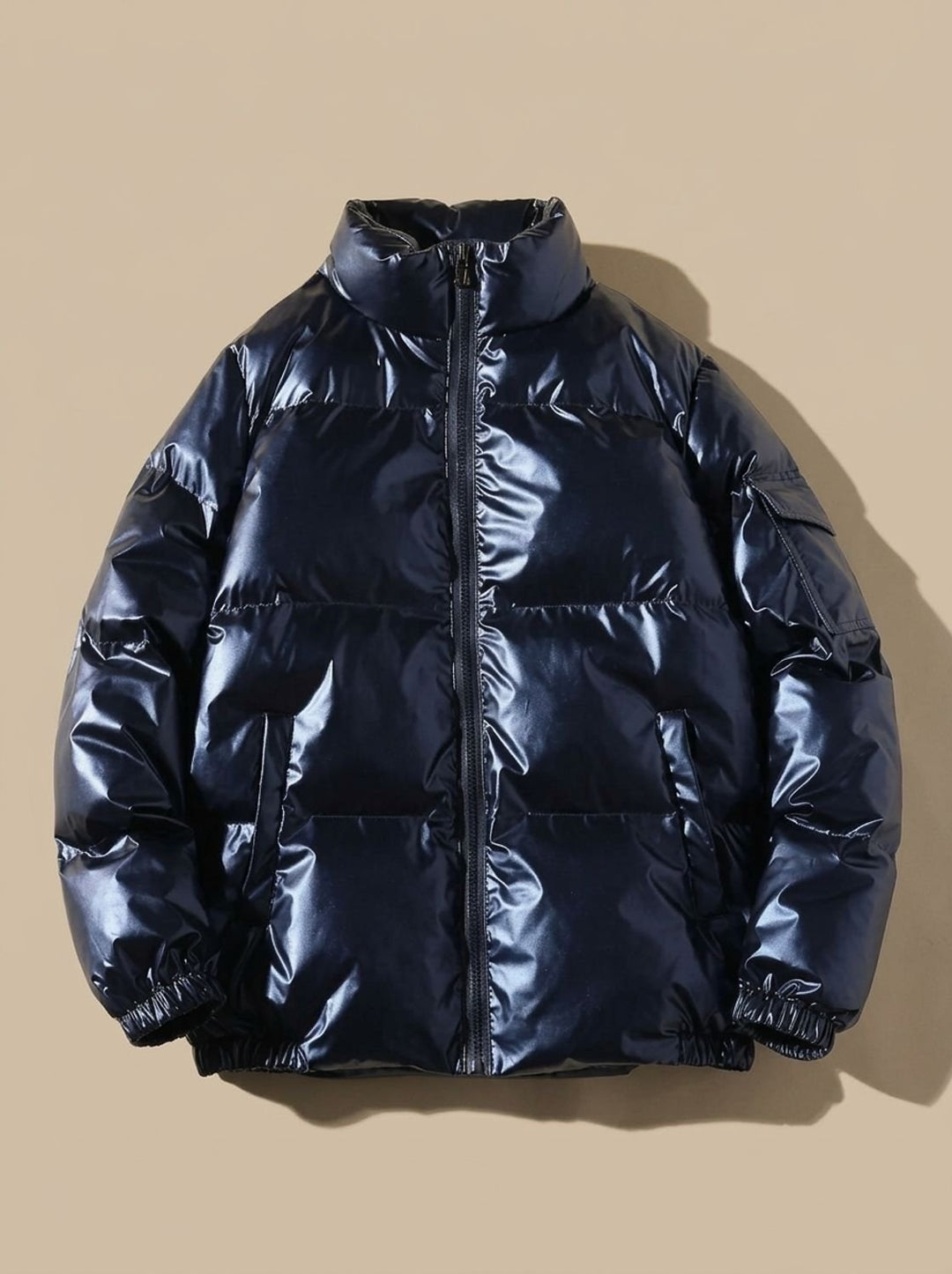 Women's Glossy Stand-Collar Quilted Puffer Jacket - Stand Collar Blue