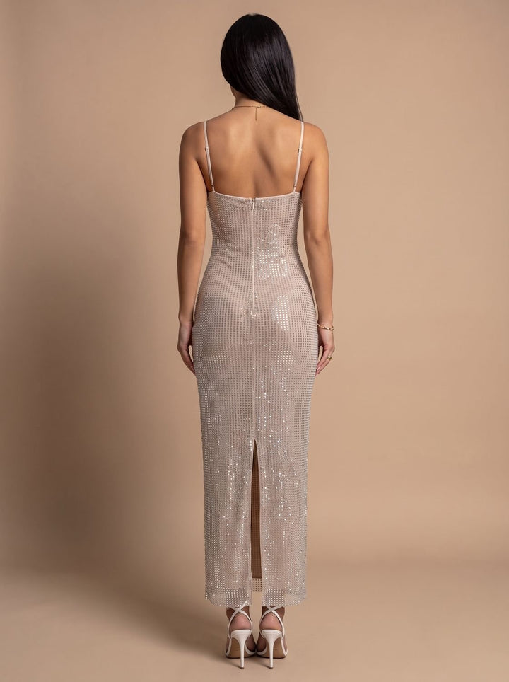 Women's Gold Glitter Spaghetti-Strap Christmas Party Dress
