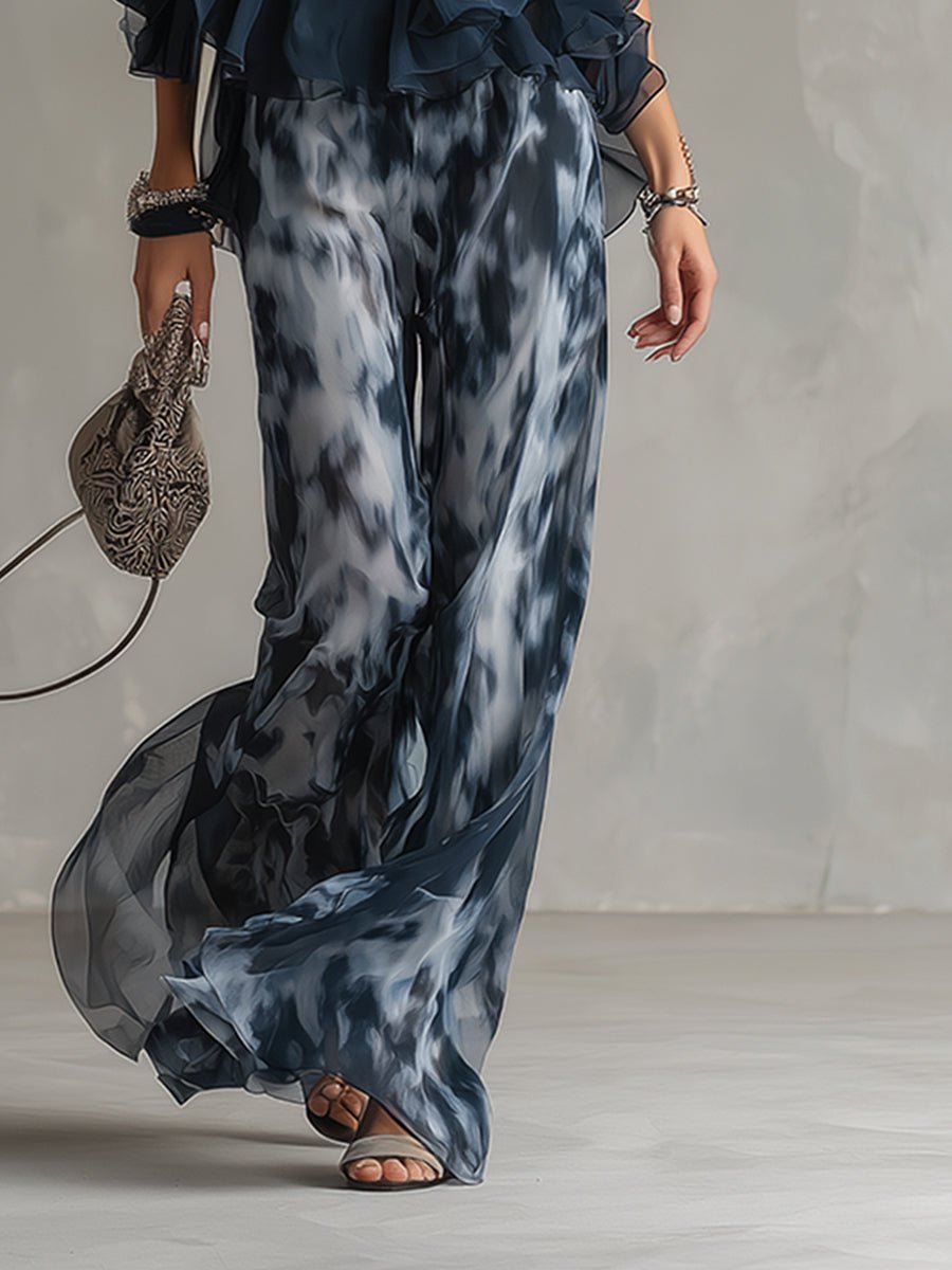 Women's Halter Neck Ruffle Blouse Wide-Leg Pants Two-Piece Set