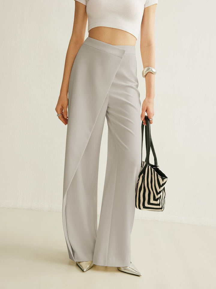 Women's High-Waist Asymmetric Wrap Wide Leg Pants - Grijs