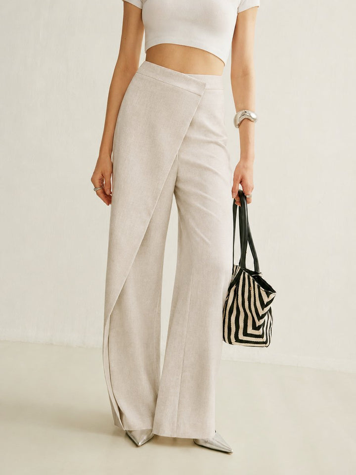 Women's High-Waist Asymmetric Wrap Wide Leg Pants - Abrikoos