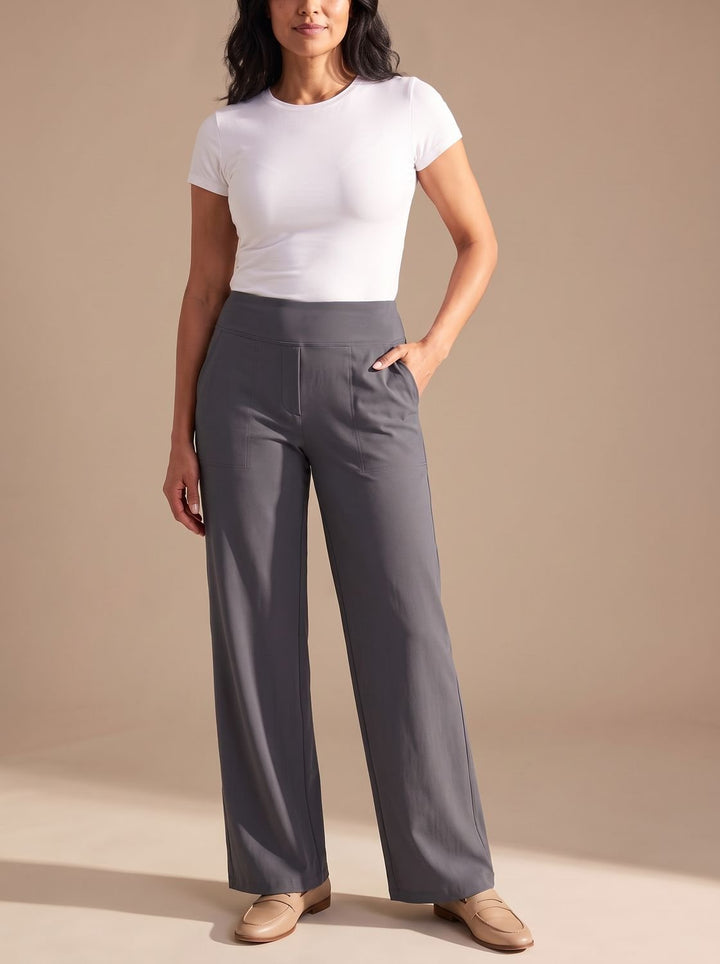 Women's High-Waist Dressy Wide-Leg Trousers with Pockets - Grey