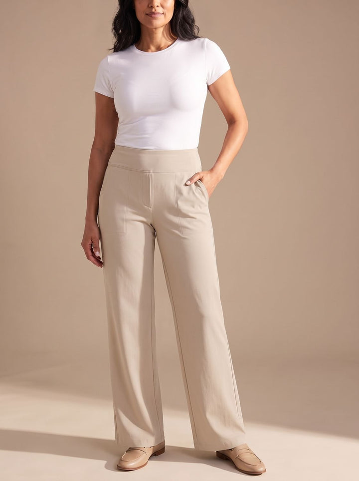 Women's High-Waist Dressy Wide-Leg Trousers with Pockets - Cream