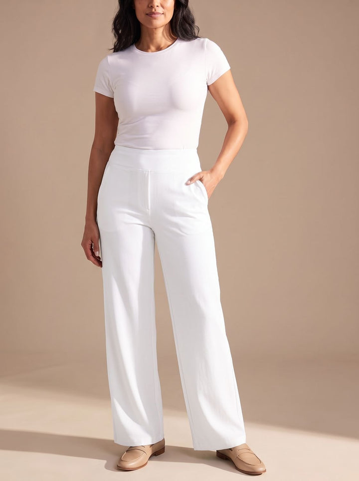 Women's High-Waist Dressy Wide-Leg Trousers with Pockets - White