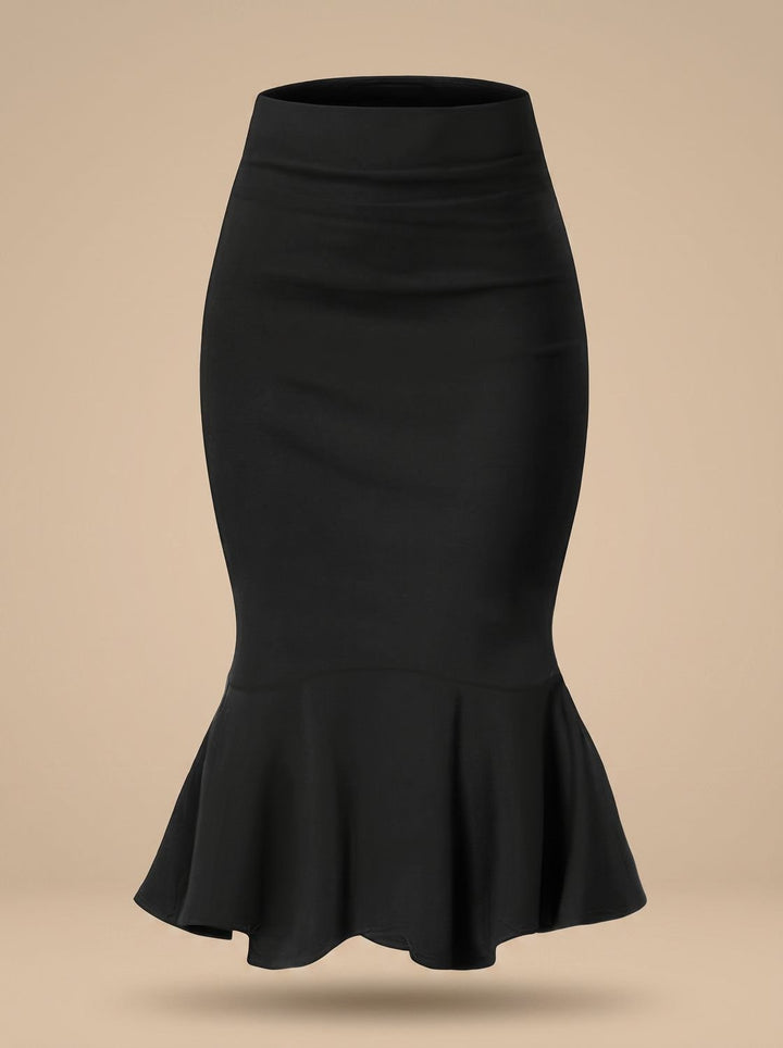 Women's High-Waist Fishtail Midi Skirt Ruffle Hem