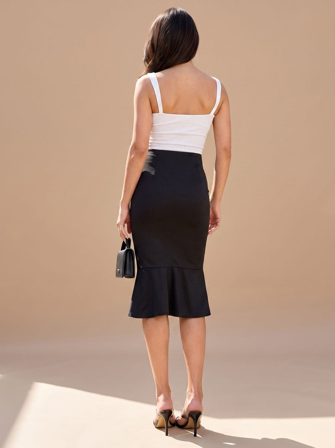 Women's High-Waist Fishtail Midi Skirt Ruffle Hem
