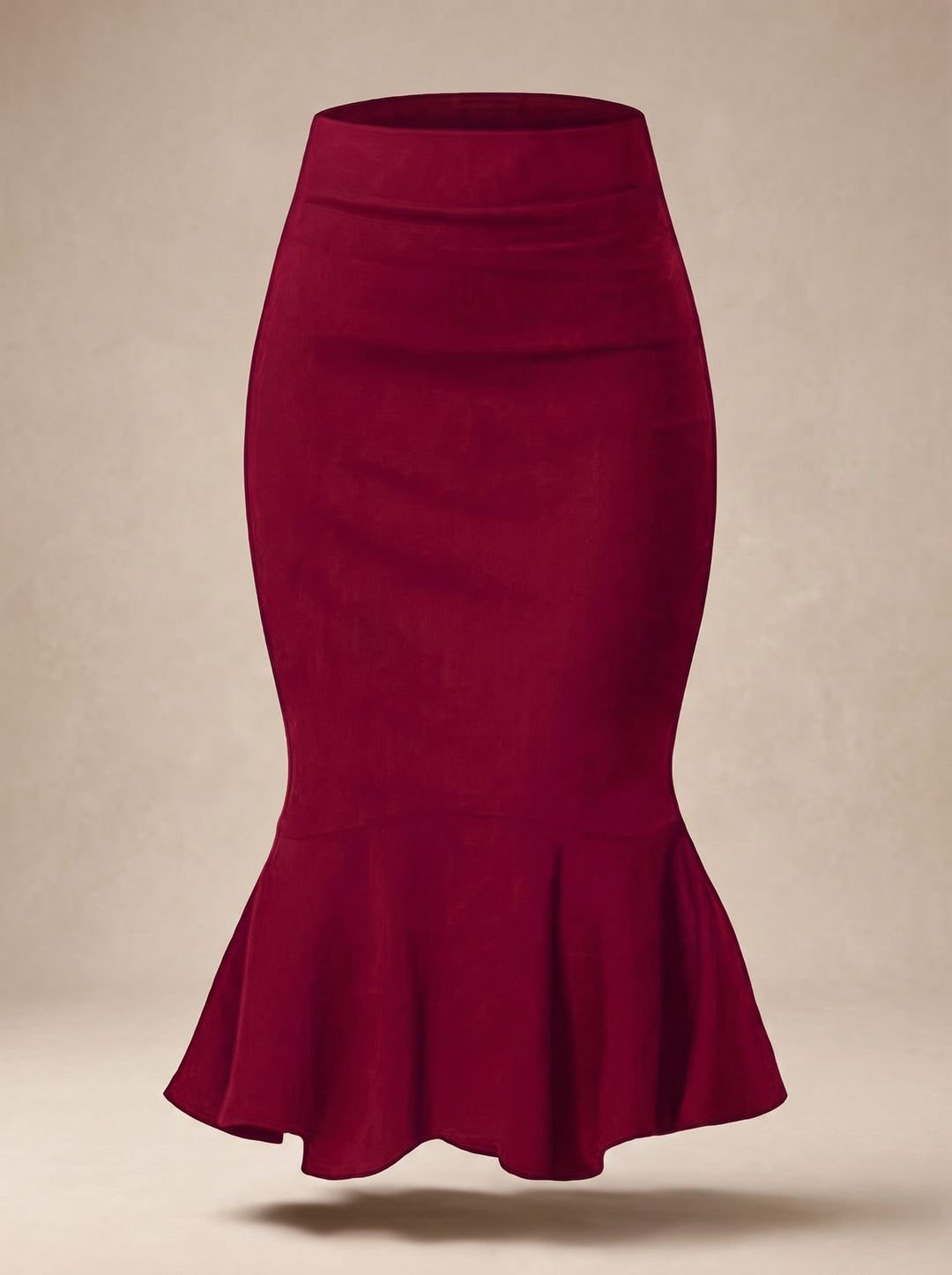 Women's High-Waist Fishtail Midi Skirt Ruffle Hem