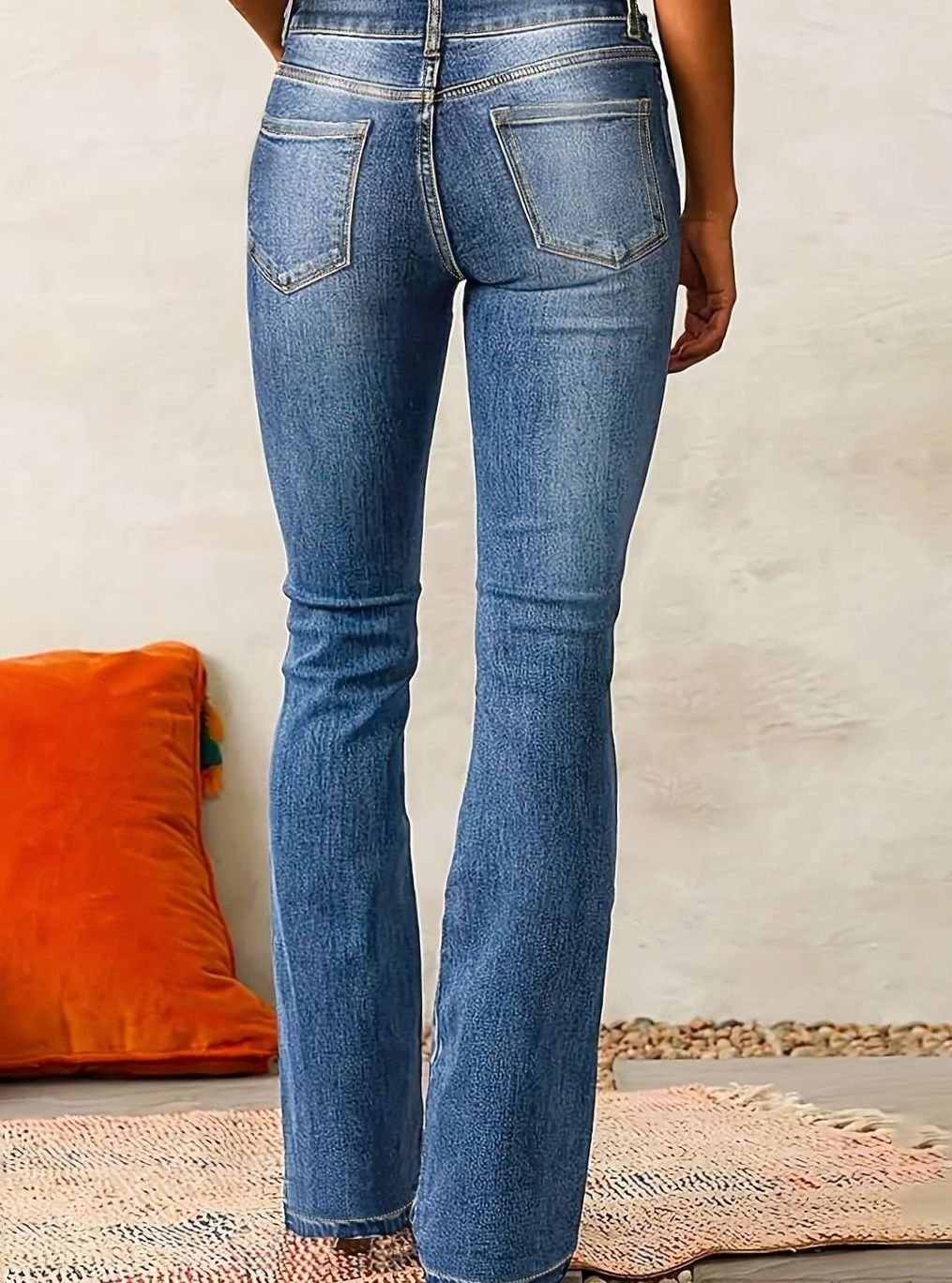 Women's High-Waist Flare Bootcut Pants Washed Denim Jeans