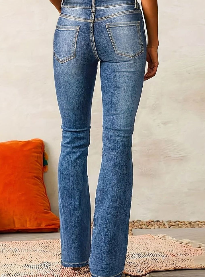Women's High-Waist Flare Bootcut Pants Washed Denim Jeans