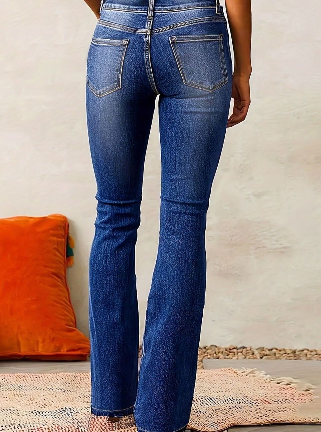 Women's High-Waist Flare Bootcut Pants Washed Denim Jeans