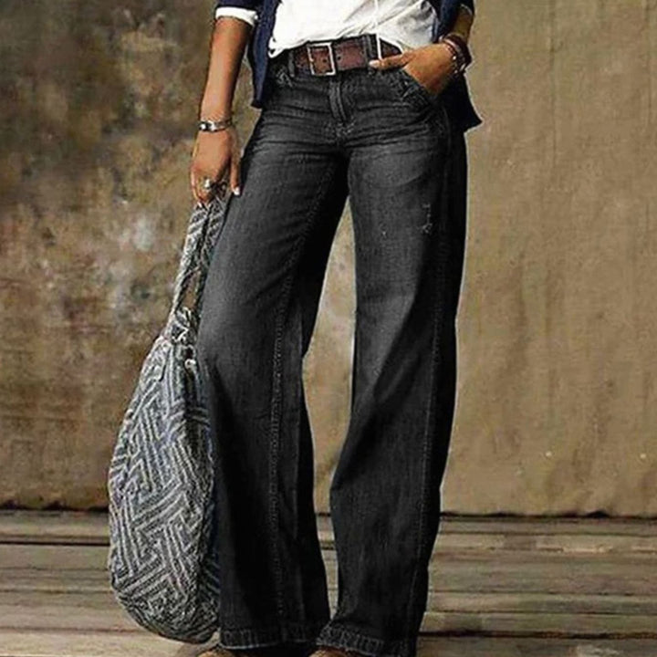 Women's High-Waist Relaxed Wide-Leg Jeans Faded Denim Pants - Grey
