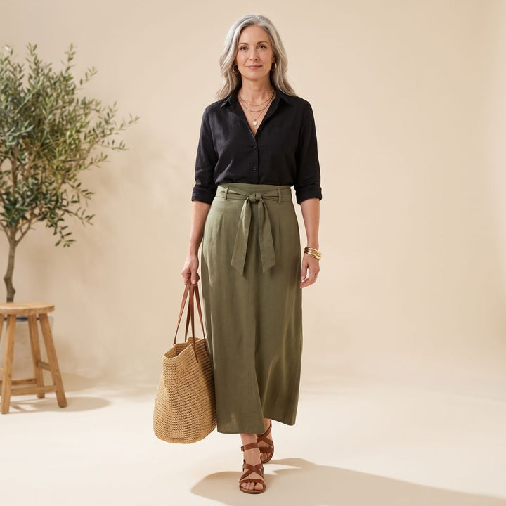 Women's High-Waist Tie-Waist Flowing Maxi Skirt