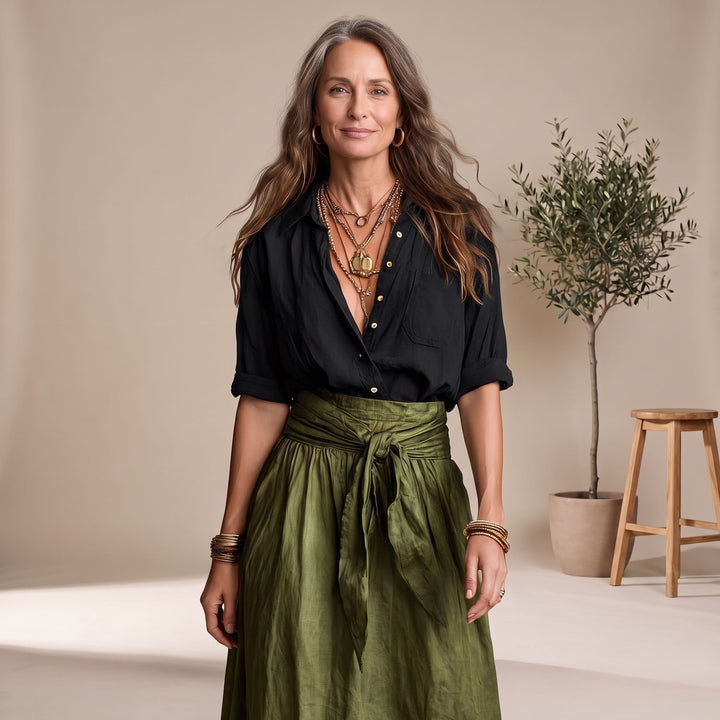 Women's High-Waist Tie-Waist Flowing Maxi Skirt