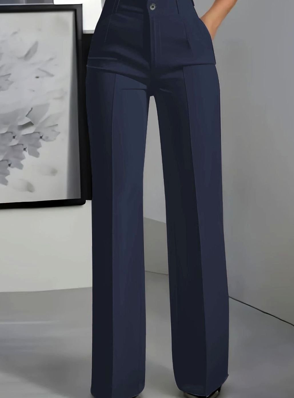 Women's High-Waist Wide-Leg Pleated Dress Pants - Navy Blue