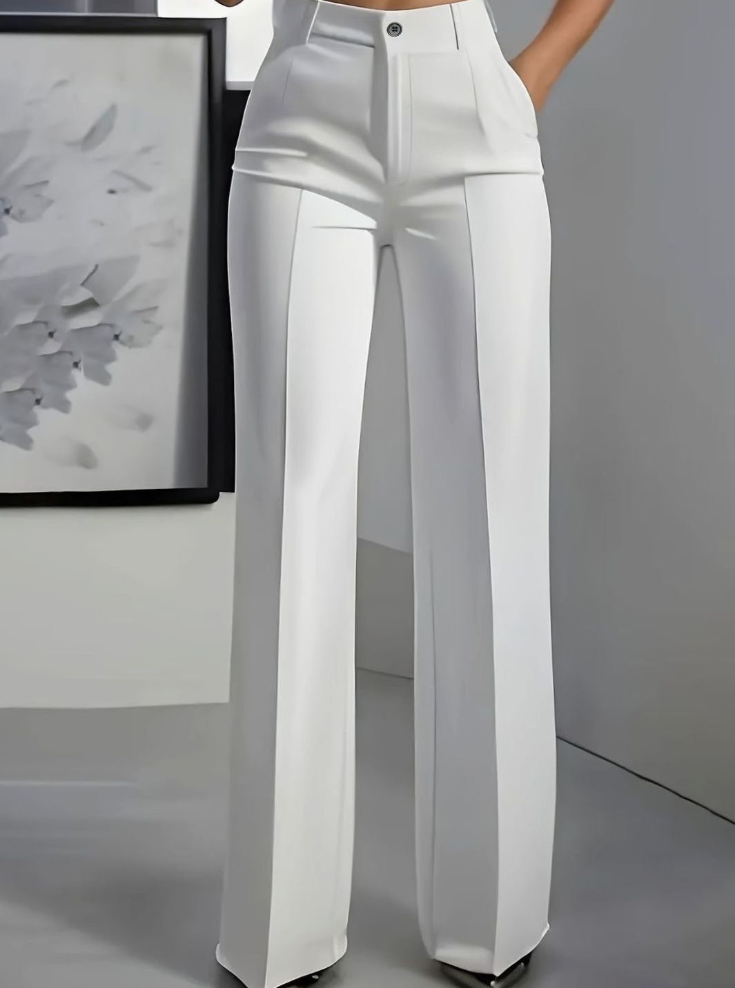 Women's High-Waist Wide-Leg Pleated Dress Pants - White