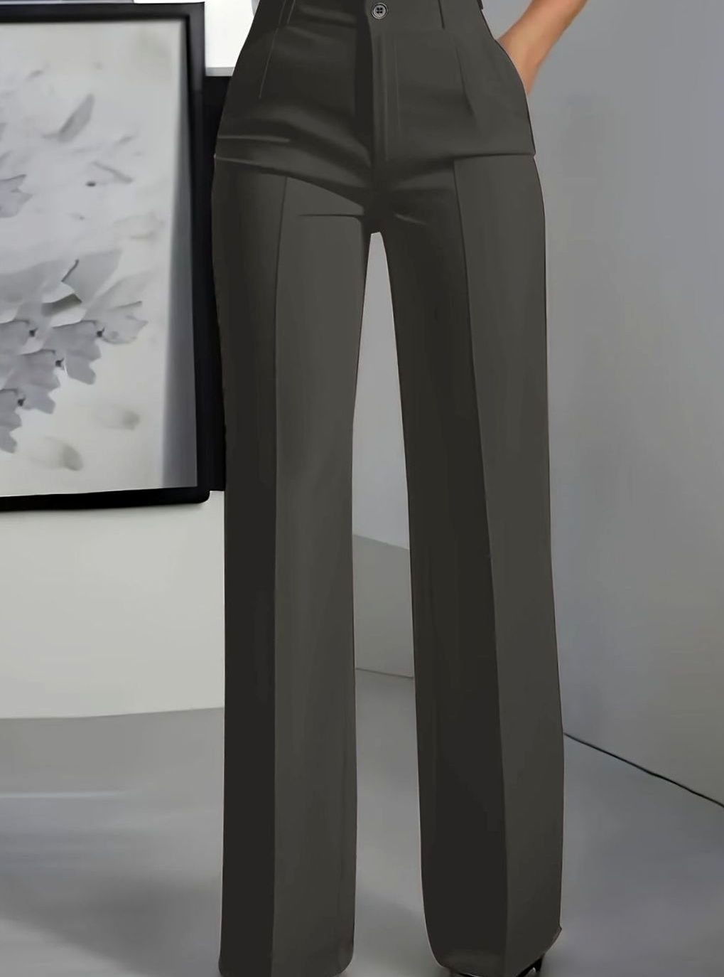 Women's High-Waist Wide-Leg Pleated Dress Pants - Dark Gray