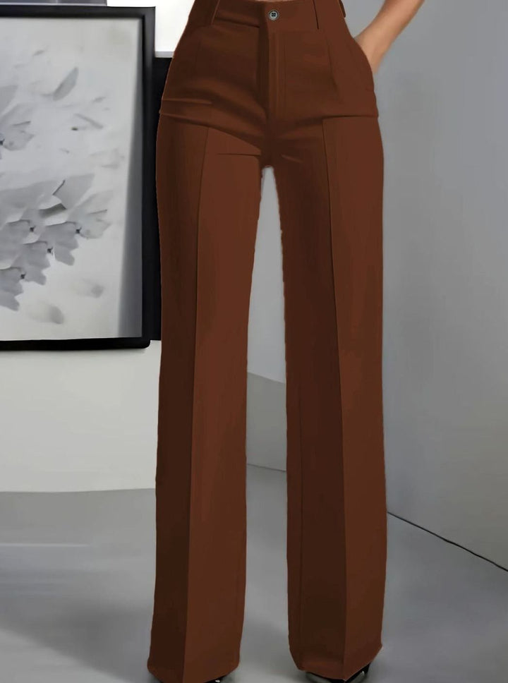 Women's High-Waist Wide-Leg Pleated Dress Pants - Brown
