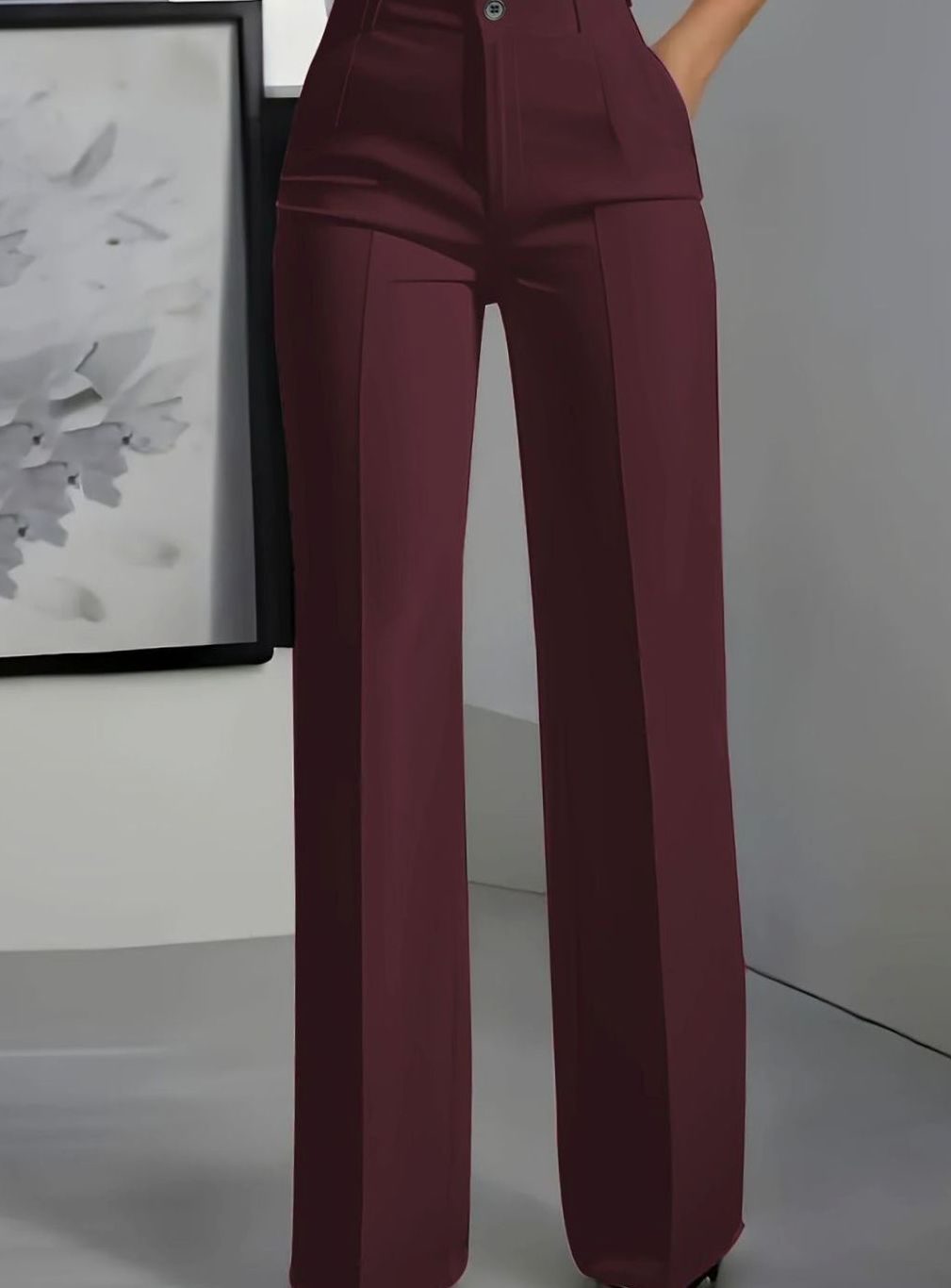 Women's High-Waist Wide-Leg Pleated Dress Pants - Red