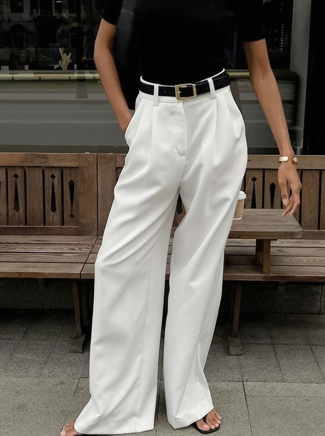 Women's High-Waist Wide-Leg Tailored Trousers Office Pants