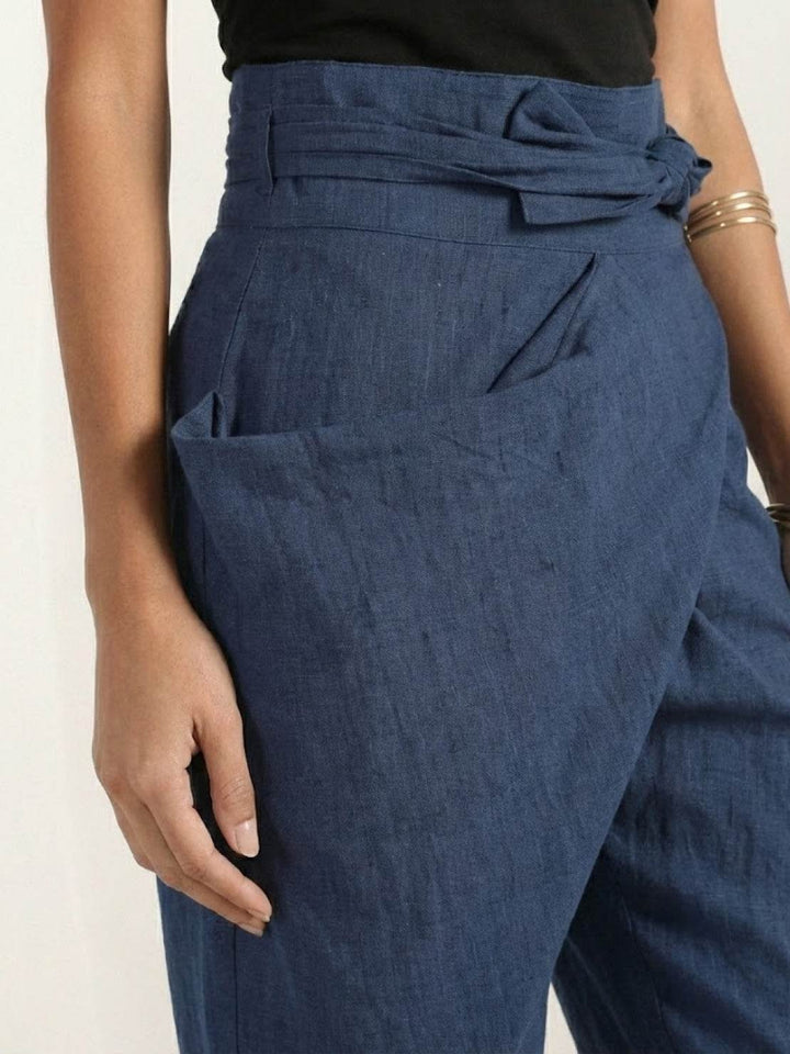 Women's High-Waist Wrap-Front Bow-Tie Cropped Tapered Pants