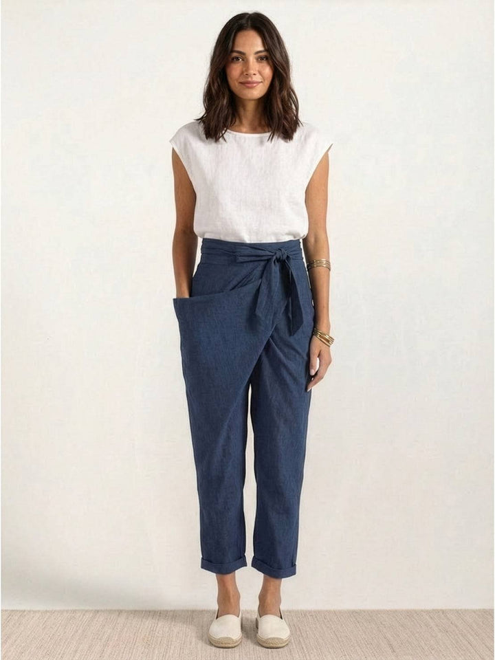 Women's High-Waist Wrap-Front Bow-Tie Cropped Tapered Pants