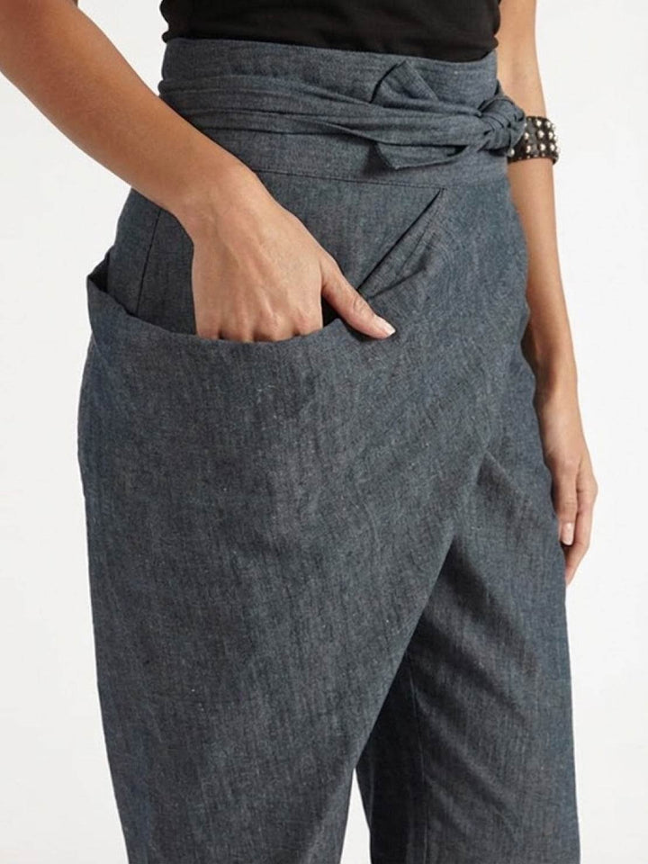 Women's High-Waist Wrap-Front Bow-Tie Cropped Tapered Pants
