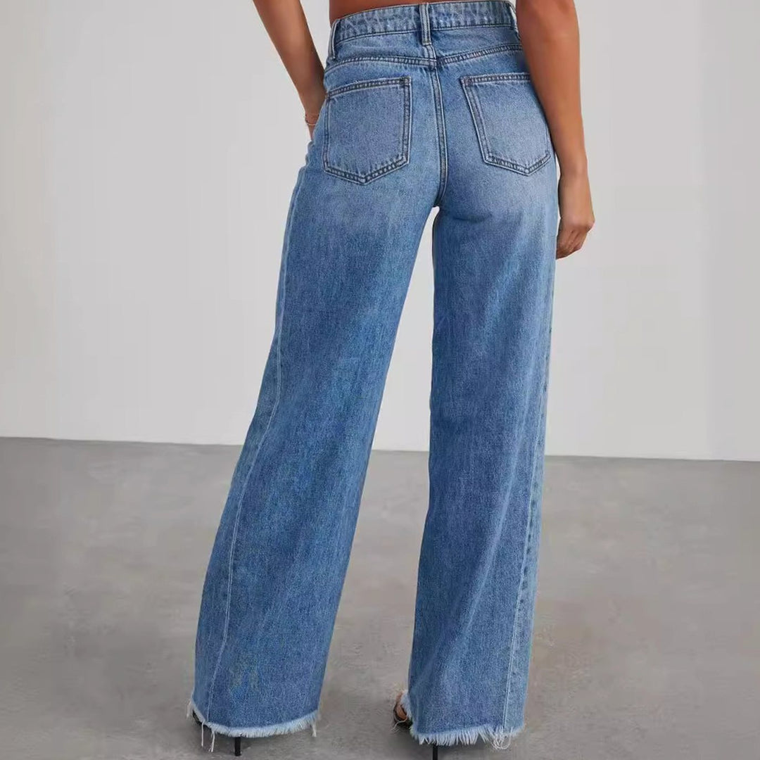 Women's High-Waisted Wide-Leg Raw-Hem Denim Jeans
