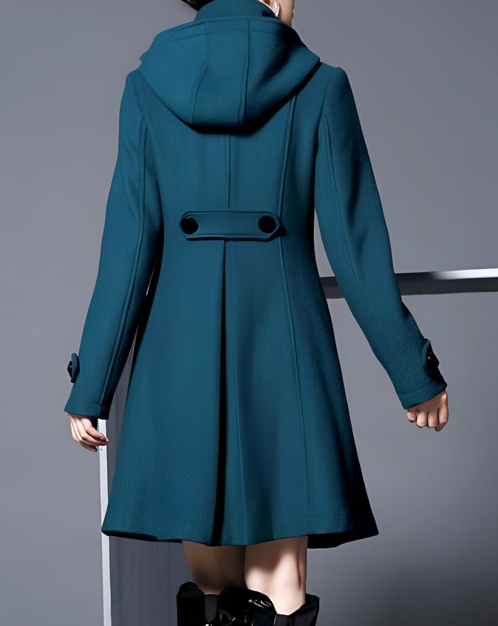 Women's Hooded Double-Breasted Button-Down Flared Coat