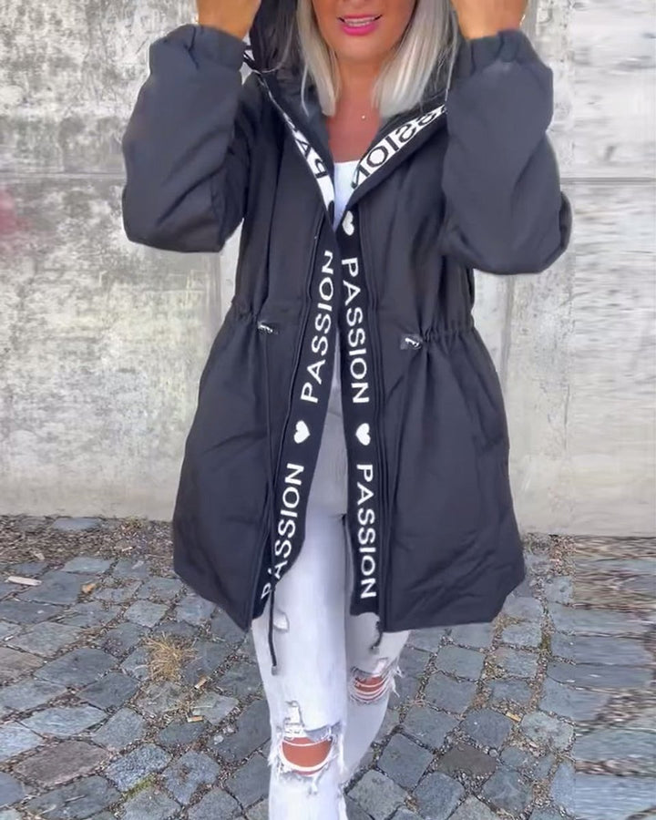 Women's Hooded Drawstring Midi Parka Coat Relaxed Fit - Black