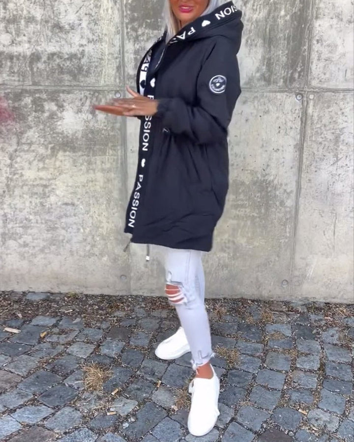 Women's Hooded Drawstring Midi Parka Coat Relaxed Fit