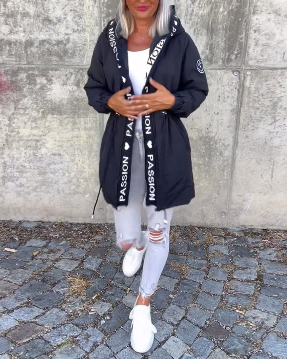 Women's Hooded Drawstring Midi Parka Coat Relaxed Fit