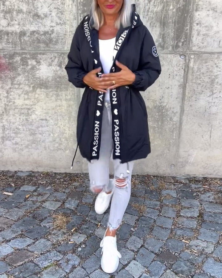 Women's Hooded Drawstring Midi Parka Coat Relaxed Fit