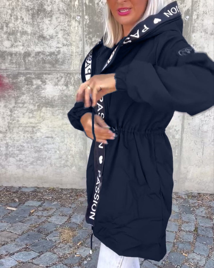 Women's Hooded Drawstring Midi Parka Coat Relaxed Fit