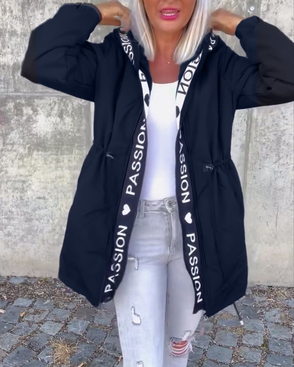 Women's Hooded Drawstring Midi Parka Coat Relaxed Fit