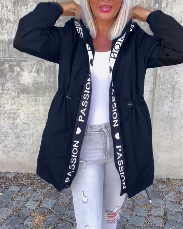 Women's Hooded Drawstring Midi Parka Coat Relaxed Fit
