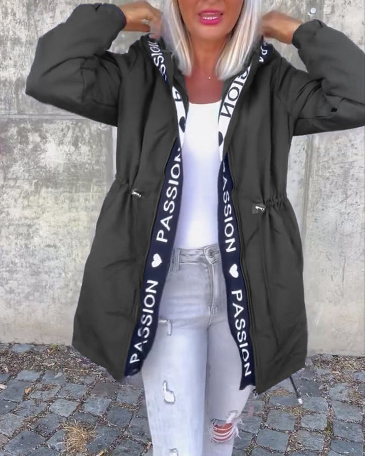 Women's Hooded Drawstring Midi Parka Coat Relaxed Fit