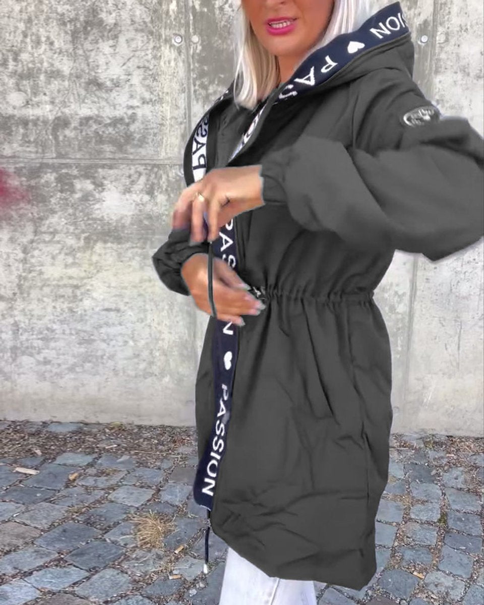 Women's Hooded Drawstring Midi Parka Coat Relaxed Fit