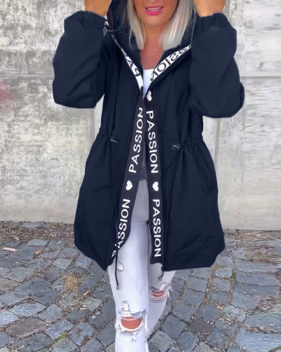 Women's Hooded Drawstring Midi Parka Coat Relaxed Fit - Navy Blue