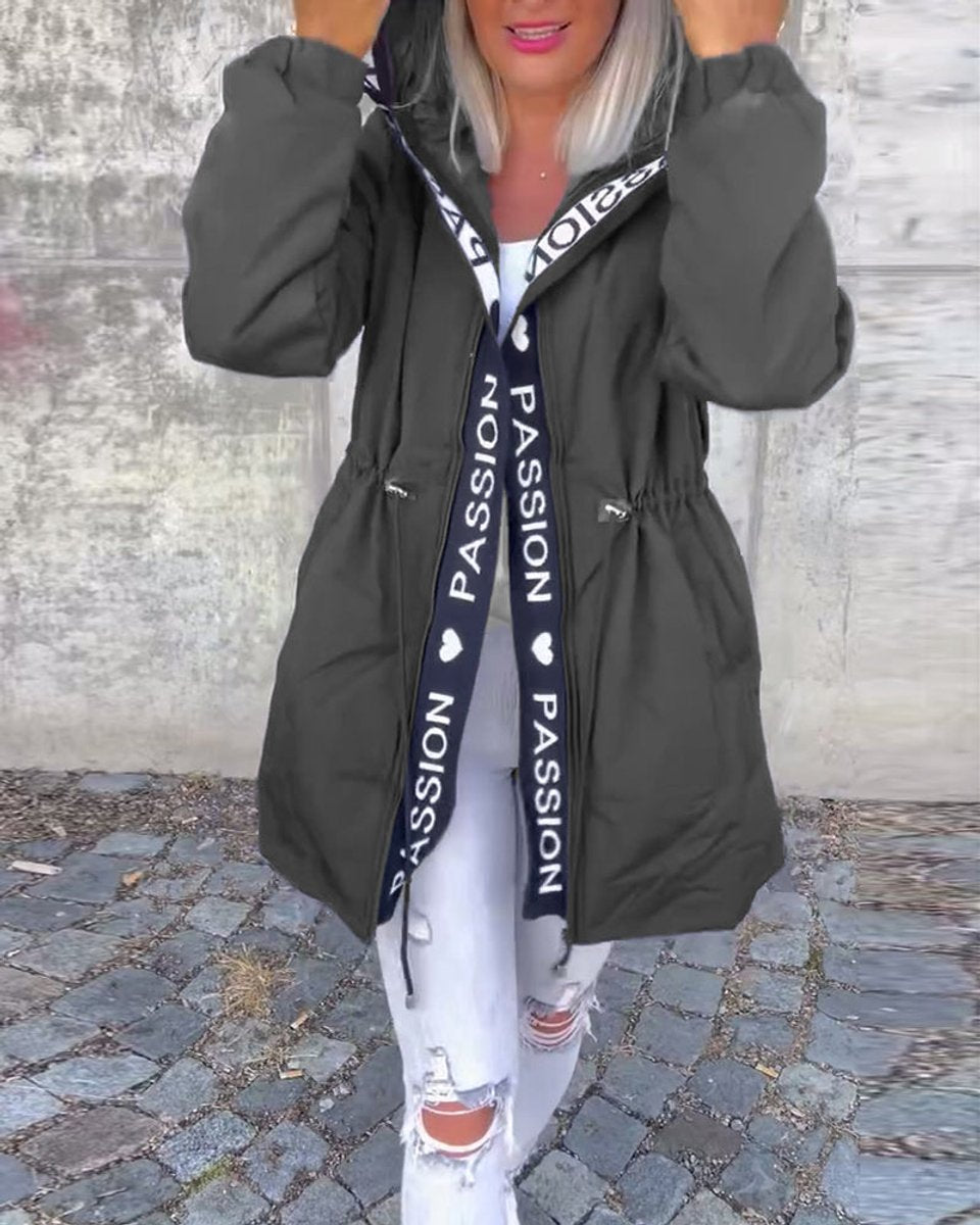 Women's Hooded Drawstring Midi Parka Coat Relaxed Fit - Gray