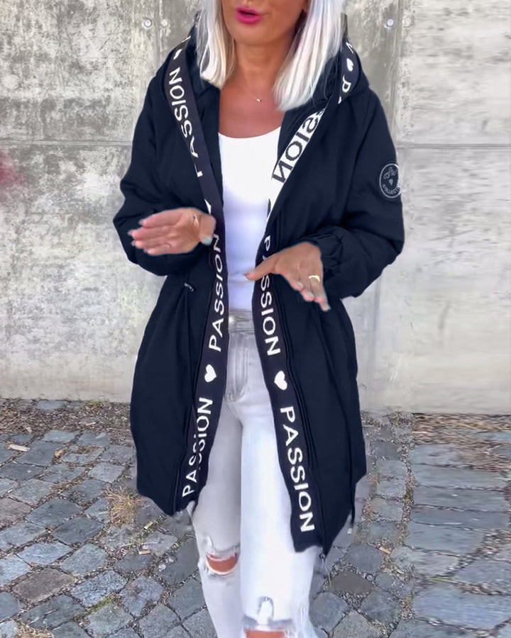 Women's Hooded Drawstring Midi Parka Coat Relaxed Fit