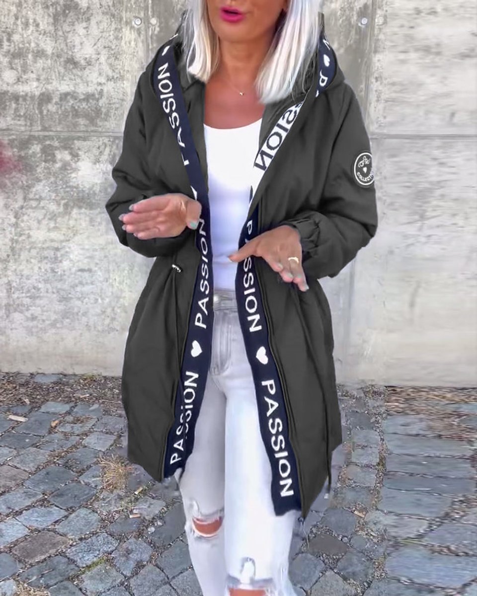 Women's Hooded Drawstring Midi Parka Coat Relaxed Fit