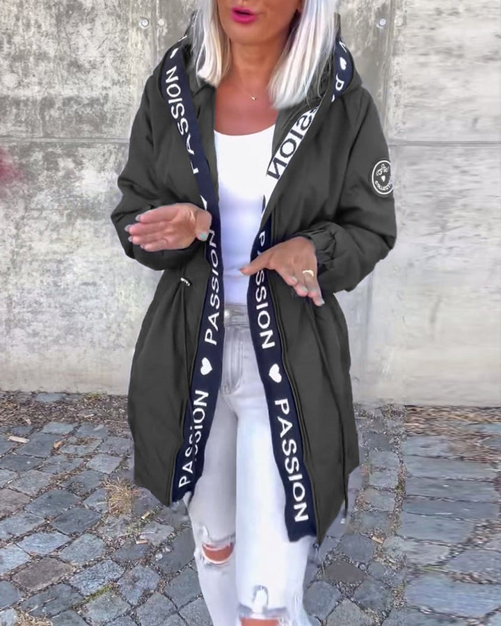 Women's Hooded Drawstring Midi Parka Coat Relaxed Fit