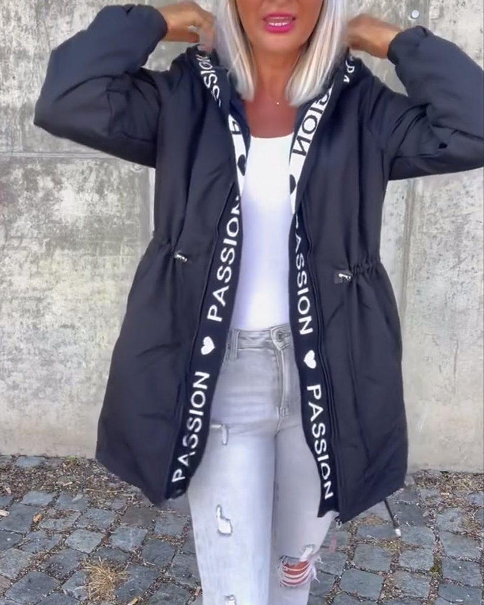 Women's Hooded Drawstring Midi Parka Coat Relaxed Fit