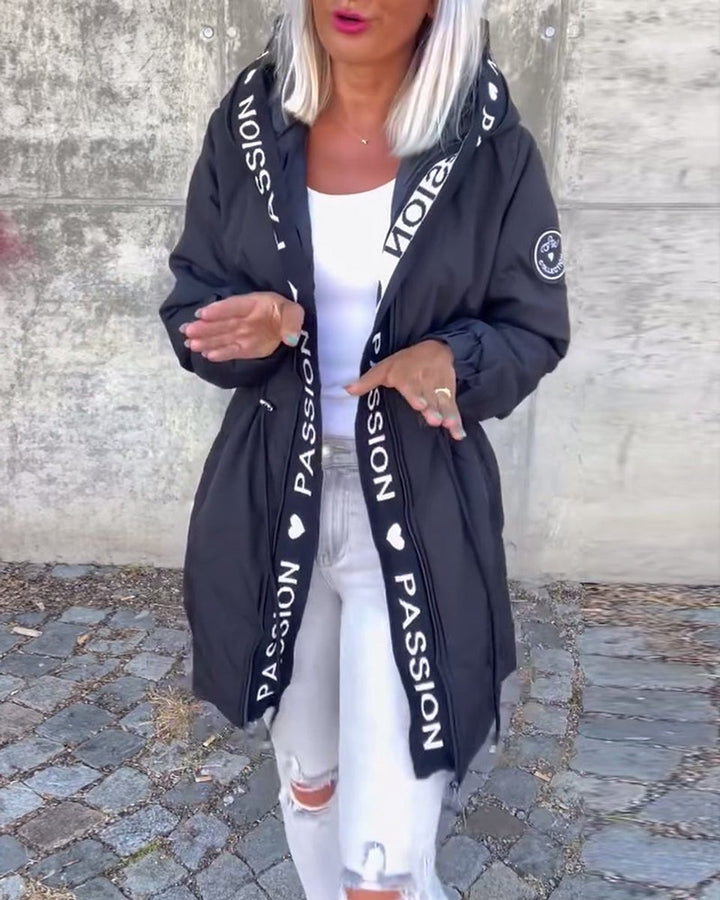 Women's Hooded Drawstring Midi Parka Coat Relaxed Fit