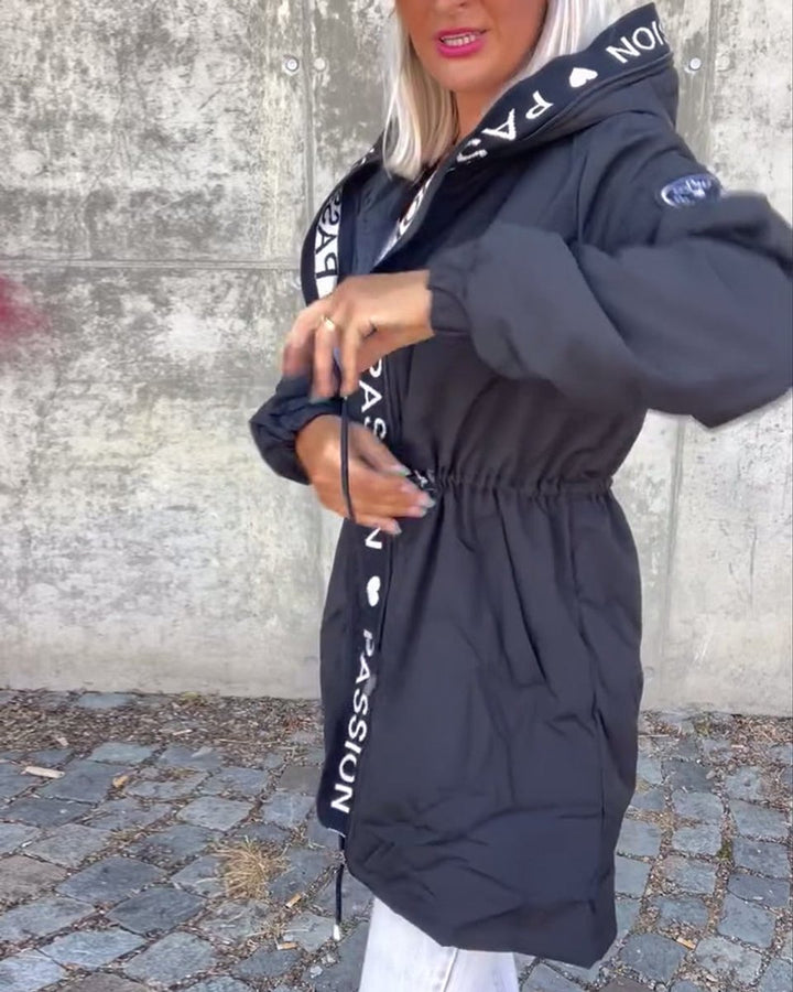 Women's Hooded Drawstring Midi Parka Coat Relaxed Fit