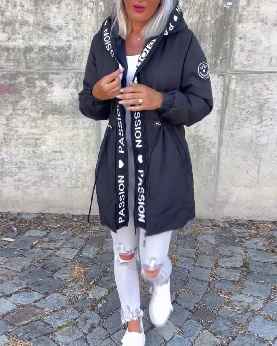 Women's Hooded Drawstring Midi Parka Coat Relaxed Fit