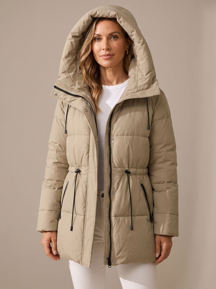 Women's Hooded Drawstring-Waist Quilted Puffer Jacket