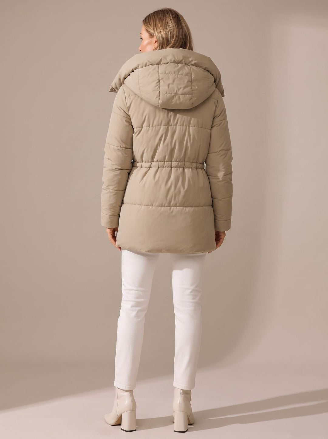 Women's Hooded Drawstring-Waist Quilted Puffer Jacket