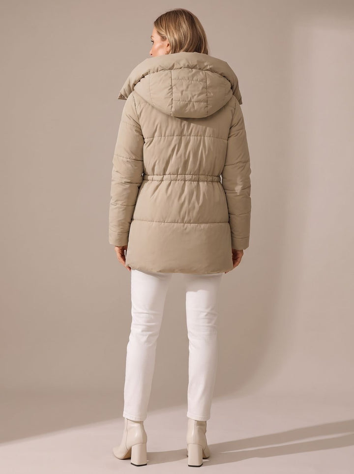 Women's Hooded Drawstring-Waist Quilted Puffer Jacket