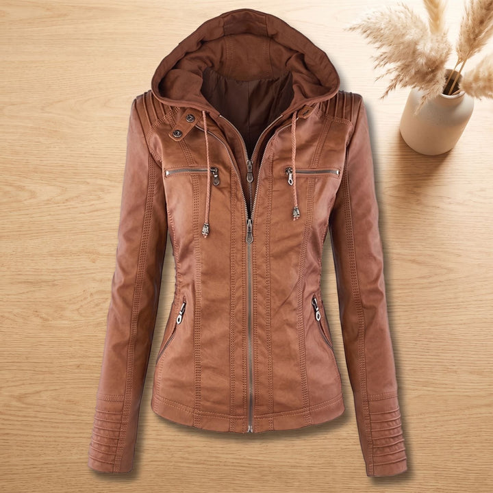 Women's Hooded Faux Leather Biker Jacket